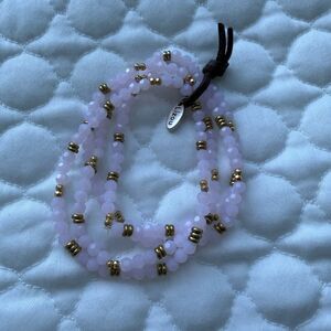Elegant Pink Beaded Bracelets with Gold Accents set of 4